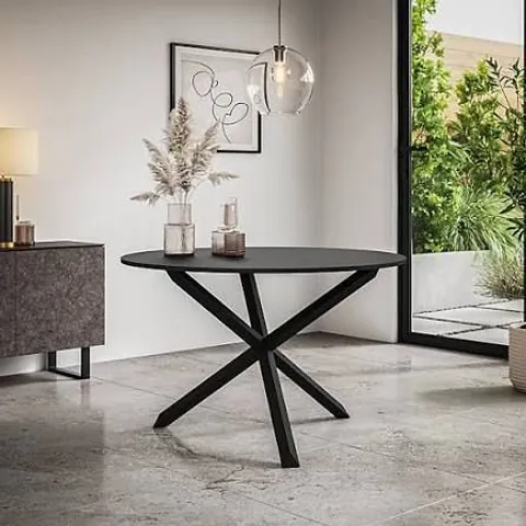 BOXED MALVERN ROUND DINING TABLE - BLACK LEGS & TOP (2 BOXES)