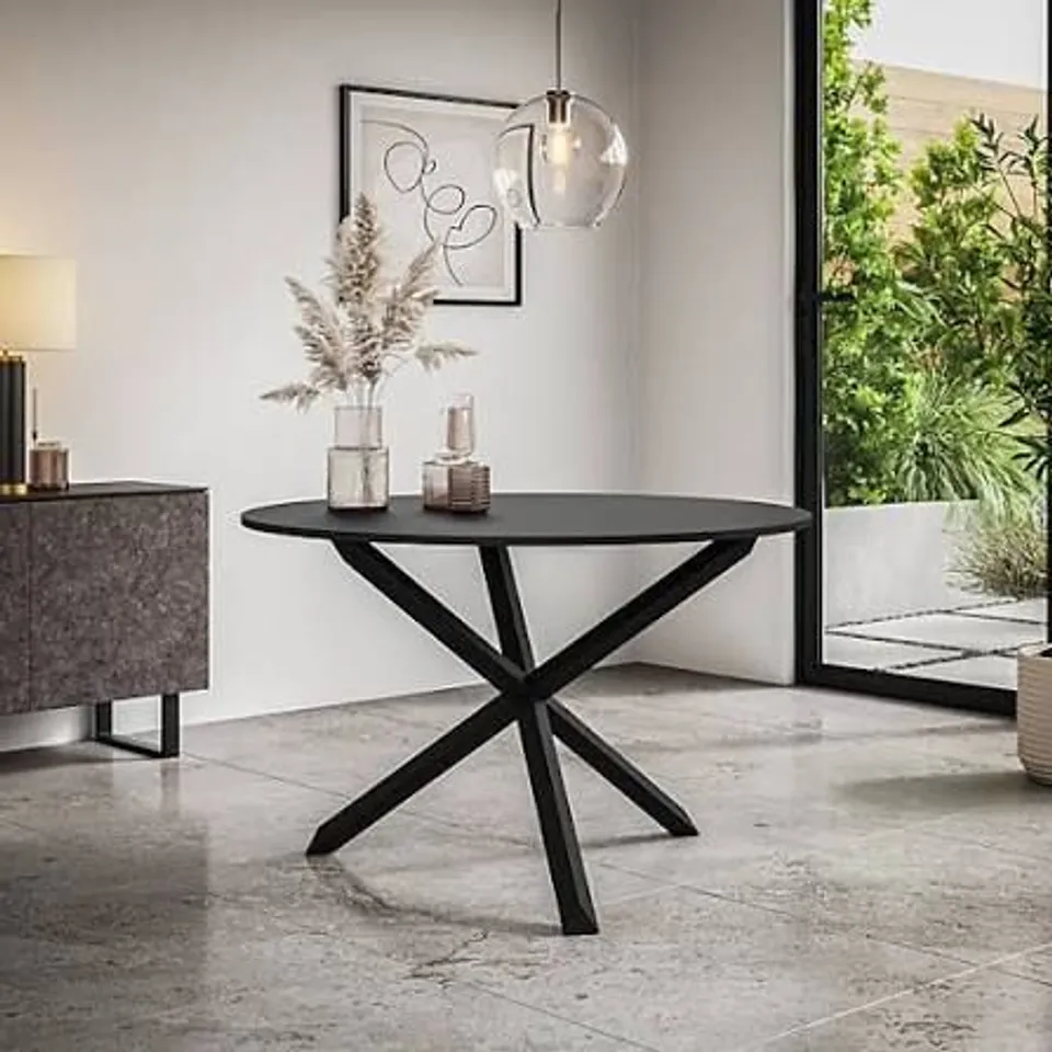 BOXED MALVERN ROUND DINING TABLE - BLACK LEGS & TOP (2 BOXES)
