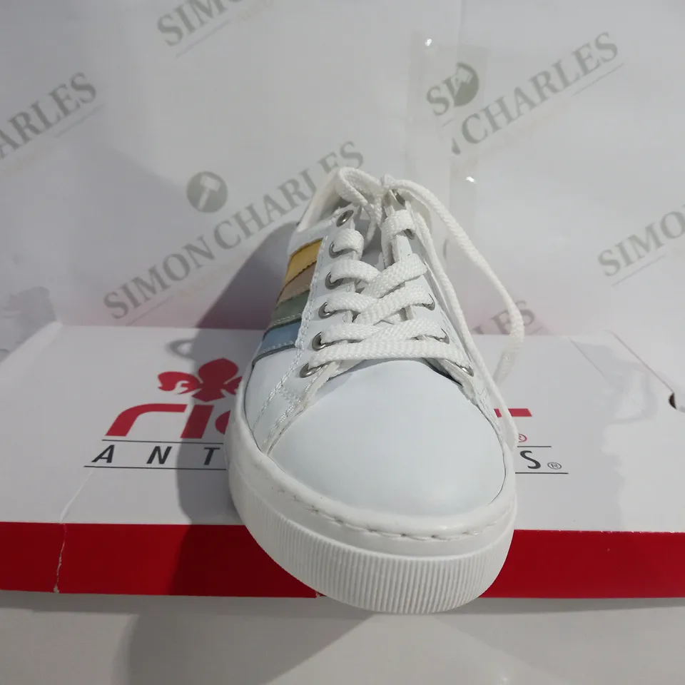 BOXED RIEKER ANTISTRESS WHITE RAINBOW TRAINERS - SIZE 6 1/2