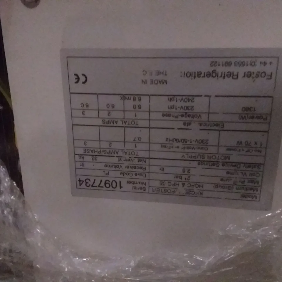 FOSTER FREEZER ROOM, COMPRESSOR, CONTROL BOX & EVAPORATOR