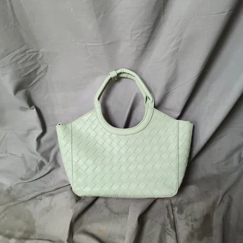 BOX OF APPROXIMATELY 15 X MINT GREEN WOVEN HANDBAG WITH SHORT CIRCULAR HANDLES