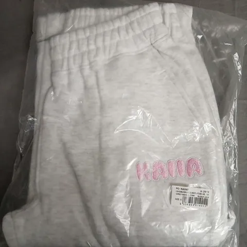 BAGGED KAIIA BUBBLE BORG WIDE LEG SWEATPANTS IN GREY MARL & PINK - SIZE 8