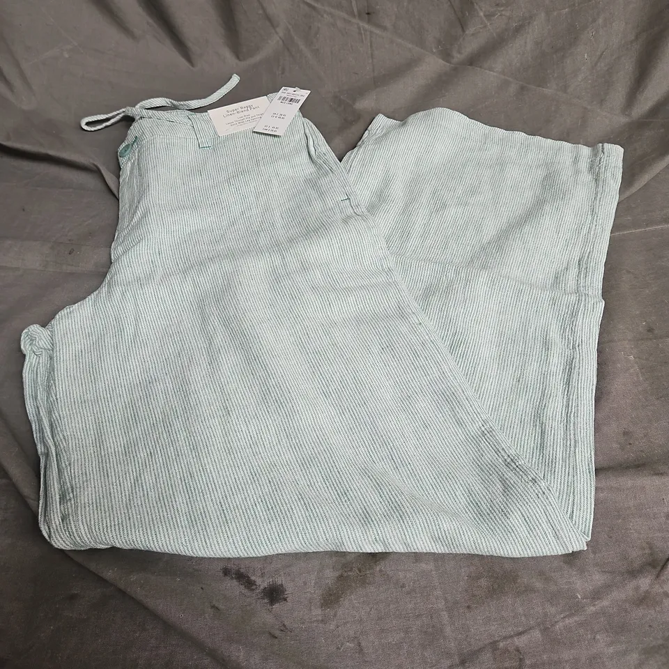 HOLLISTER SUPER BAGGY LINEN BLEND PANT IN GREEN STRIPE SIZE M LONG