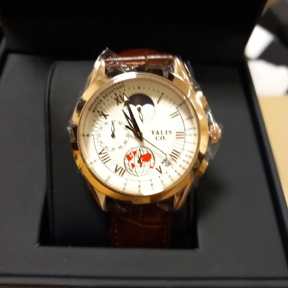 MENS TALIS CO 7120 CHRONOGRAPH WATCH – MOON PHASE MOVEMENT – GENUINE LEATHER STRAP – RRP £510