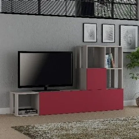 BRAND NEW BOXED GUDA TV UNIT - LIGHT MOCHA/CLARET RED