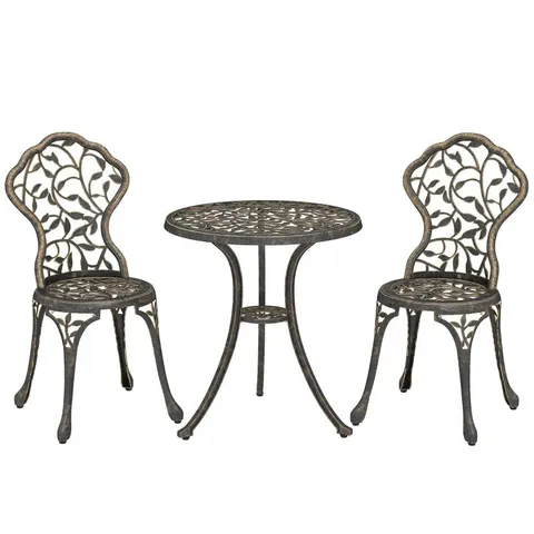 BOXED OUTSUNNY 3 PCS ALUMINIUM BISTRO SET GARDEN FURNITURE DINING TABLE CHAIRS OUTDOOR SEAT PATIO SEATER BROWN (1 BOX)