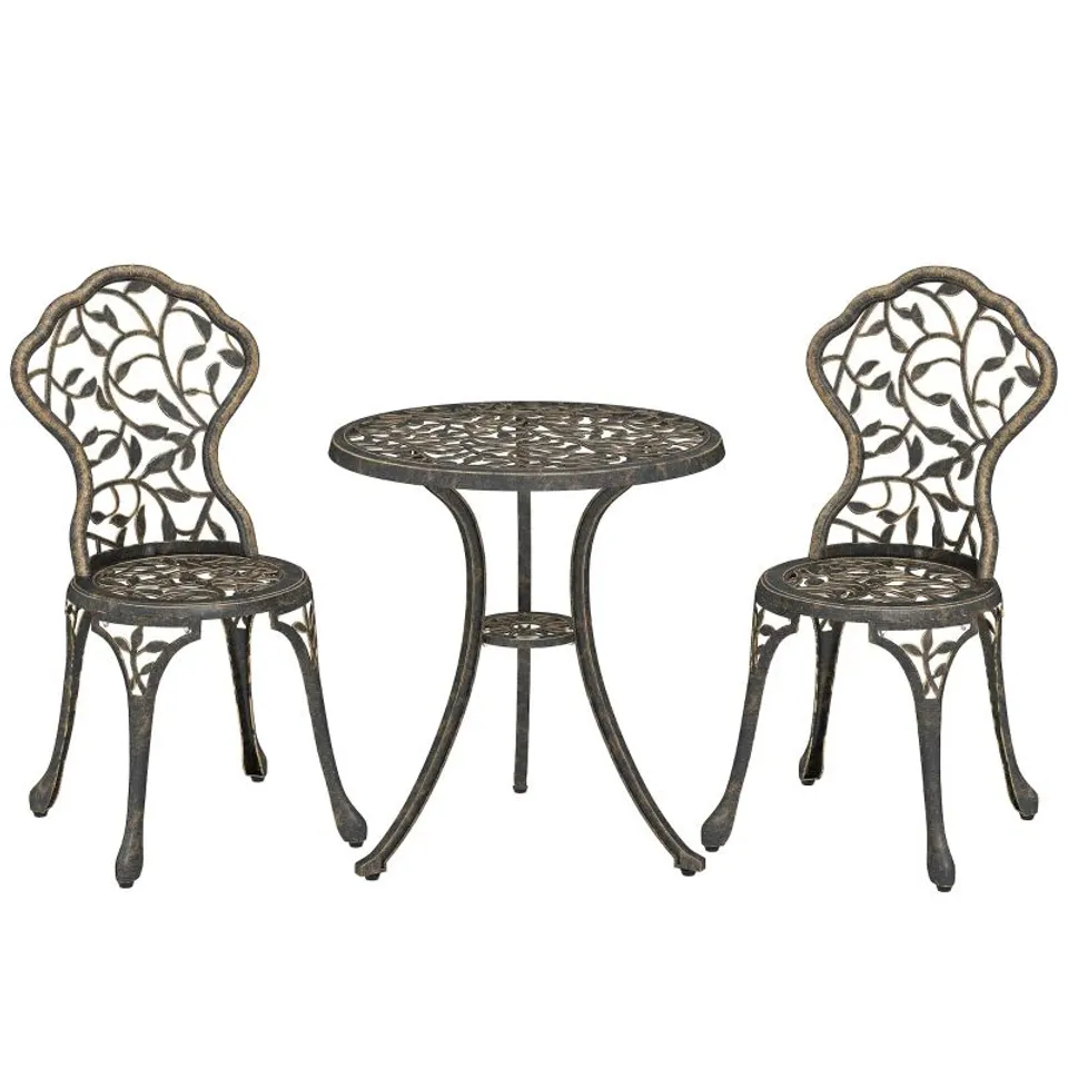 BOXED OUTSUNNY 3 PCS ALUMINIUM BISTRO SET GARDEN FURNITURE DINING TABLE CHAIRS OUTDOOR SEAT PATIO SEATER BROWN (1 BOX)