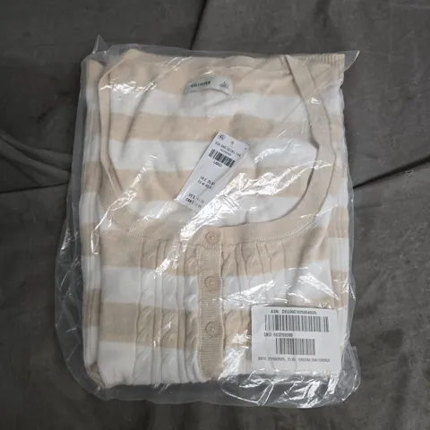 HOLLISTER STRIPED KNIT CARDIGAN – SIZE L (BEIGE & WHITE)