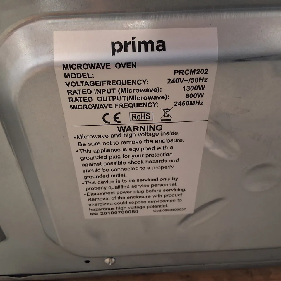 PRIMA PRCM202 BUILT IN 800W MICROWAVE - BLACK
