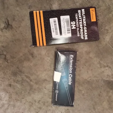 PALLET OF ASSORTED ITEMS INCLUDING - TEMPERED GLASS, EXTENSION CABLE