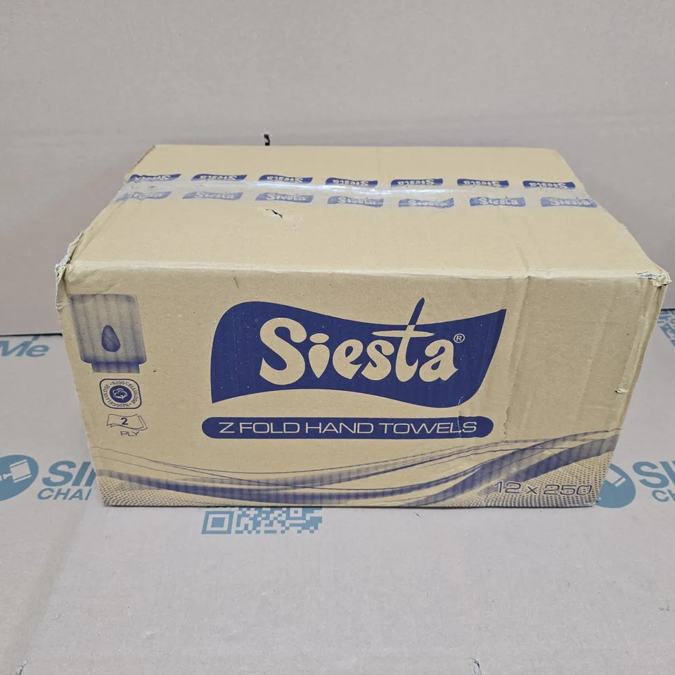 SIESTA Z FOLD HAND TOWELS – BOX OF 12 X 250 SHEETS
