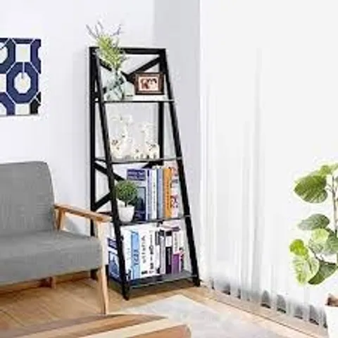 BOXED COSTWAY 4 SHELF BLACK WOODEN LADDER BOOKCASE