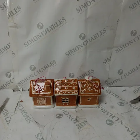 BOXED SET OF 3 PRE-LIT CERAMIC TREE HANGING GINGERBREAD HOUSES