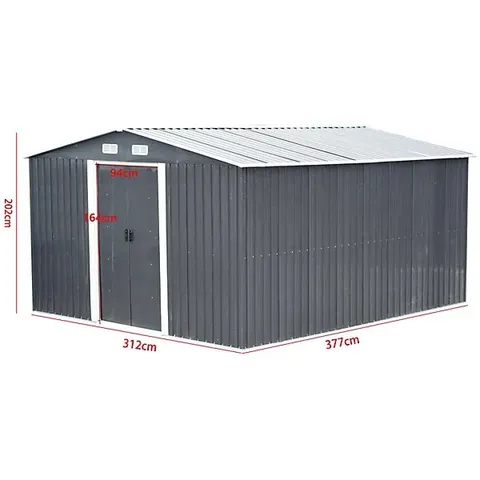 BOXED 10 FT. W X 12 FT. D METAL APEX GARDEN SHED - ANTHRACITE (2 BOXES)