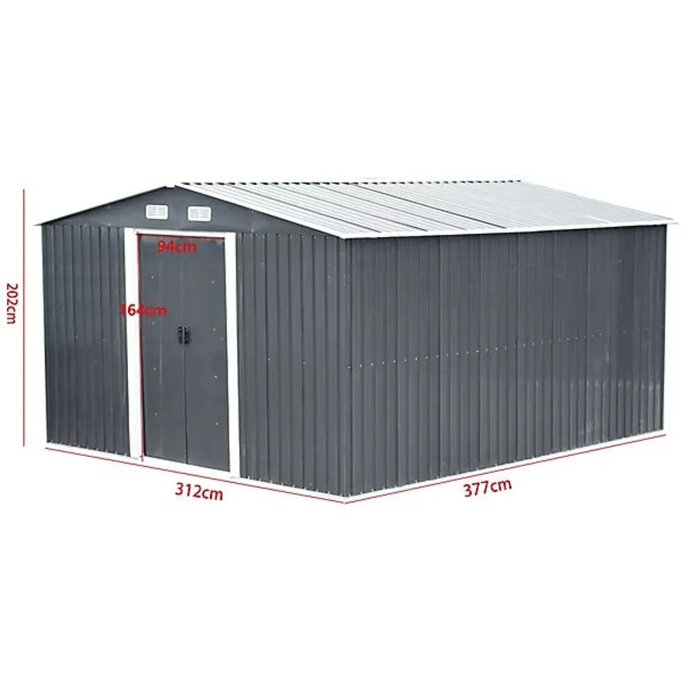 BOXED 10 FT. W X 12 FT. D METAL APEX GARDEN SHED - ANTHRACITE (2 BOXES)