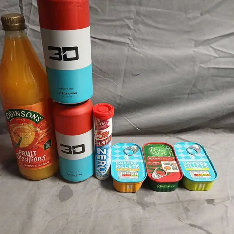 APPROXIMATELY 10 ASSORTED FOOD ITEMS TO INCLUDE - ROBINSONS JUICE, JOHN WEST AND ENERGY DRINKS - COLLECTION ONLY