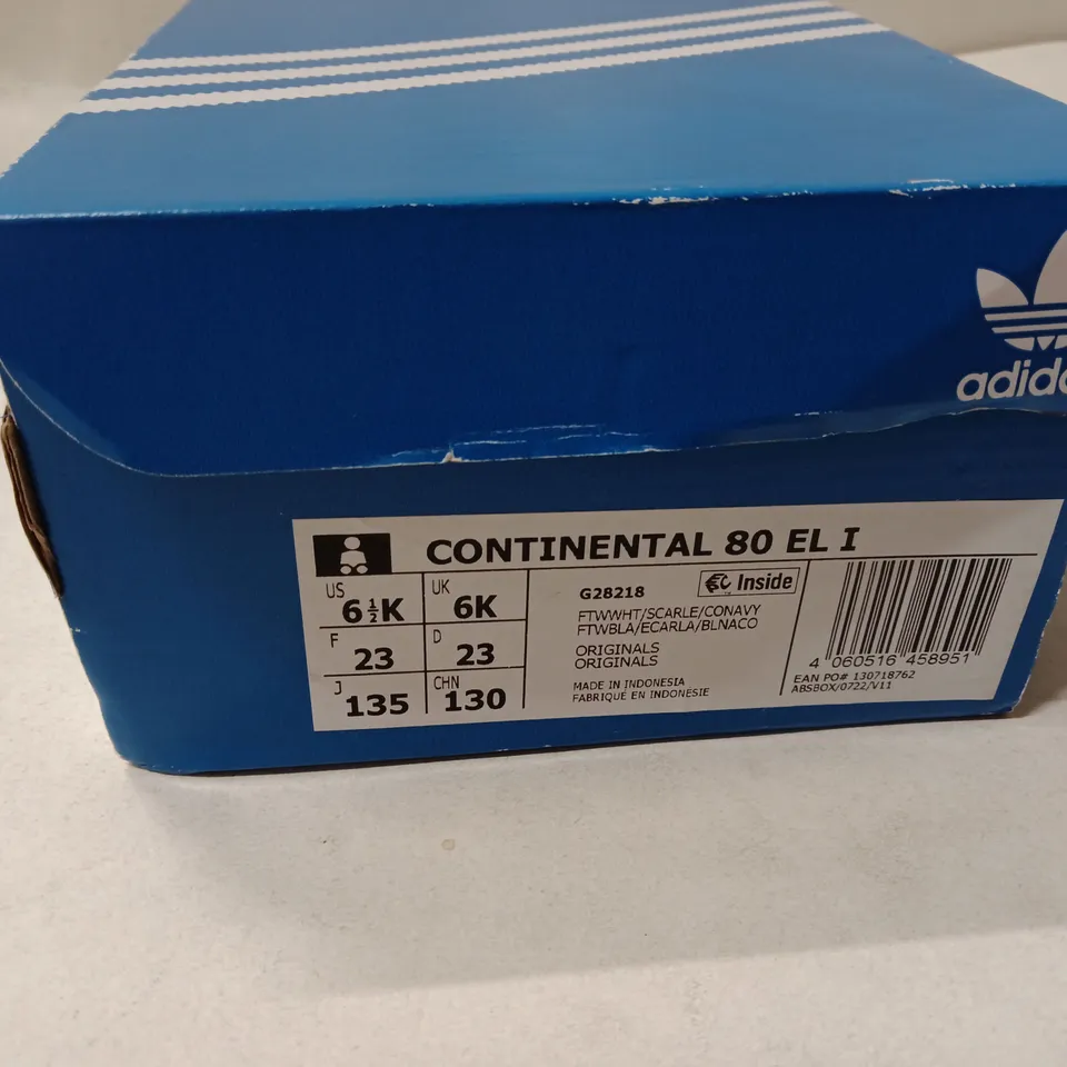 ADIDAS CONTINENTAL 80 EL I KIDS' TRAINERS – BOXED SIZE UK 6K