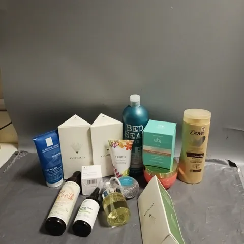 BOX OF APPROXIMATELY 15 ASSORTED COSMETIC ITEMS TO INCLUDE- TROPIC DEODORANT-LA ROCHE-POSAY FOAMING GEL- DOVE SELF TAN ETC.