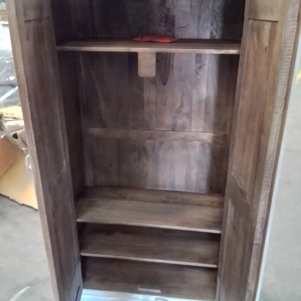 LARGE PRE-BUILT CARVED WOOD WHITE WASH TWO DOOR CABINET 