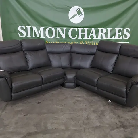 DESIGNER POWER RECLINING CORNER GROUP GREY LEATHER