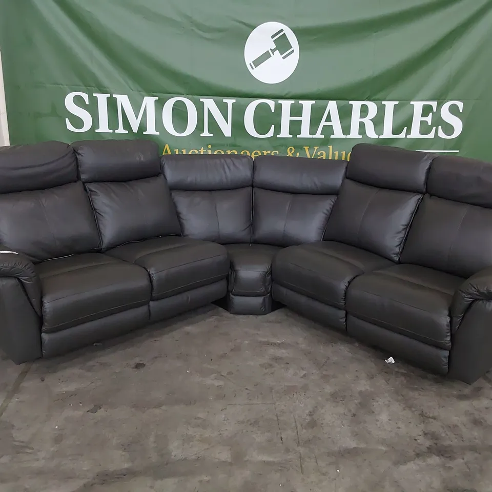 DESIGNER POWER RECLINING CORNER GROUP GREY LEATHER 