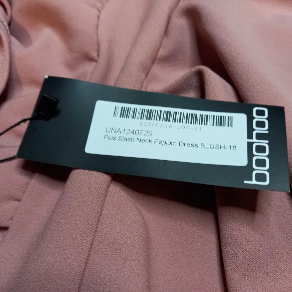 BOOHOO BLUSH PEPLUM DRESS - SIZE 18