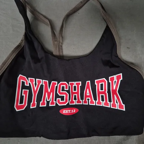 GYM SHARK RETRO CLUB SPORTS BRA IN BLACK/BROWN SIZE S