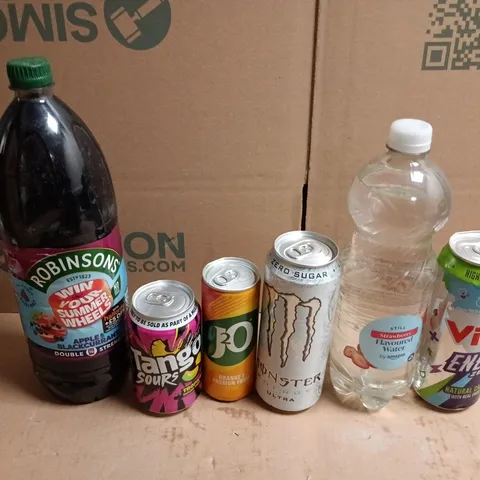 APPROXIMATELY 15 ASSORTED DRINKS TO INCLUDE MONSTER ENERGY ULTRA, STILL STRAWBERRY WATER, ROBINSONS APPLE & BLACKCURRANT, ETC - COLLECTION ONLY