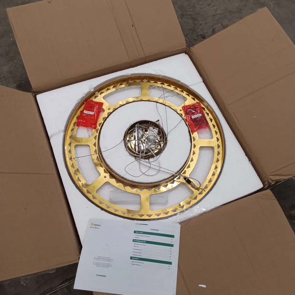 BOXED HOMARY CHANDELIER LIGHT PENDANT - GOLD/GLASS (1 BOX)