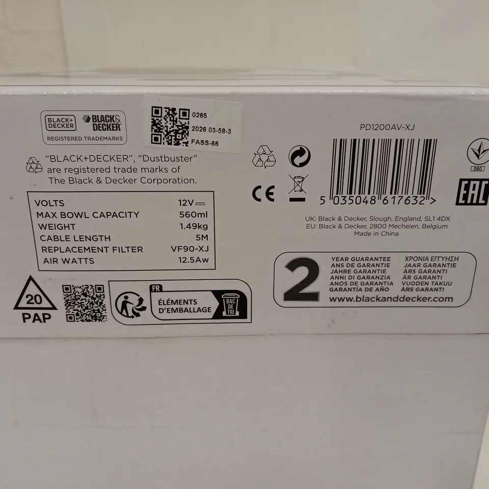BLACK+DECKER DUSTBUSTER HANDHELD VACUUM (PD1200AV-XJ)– BOXED