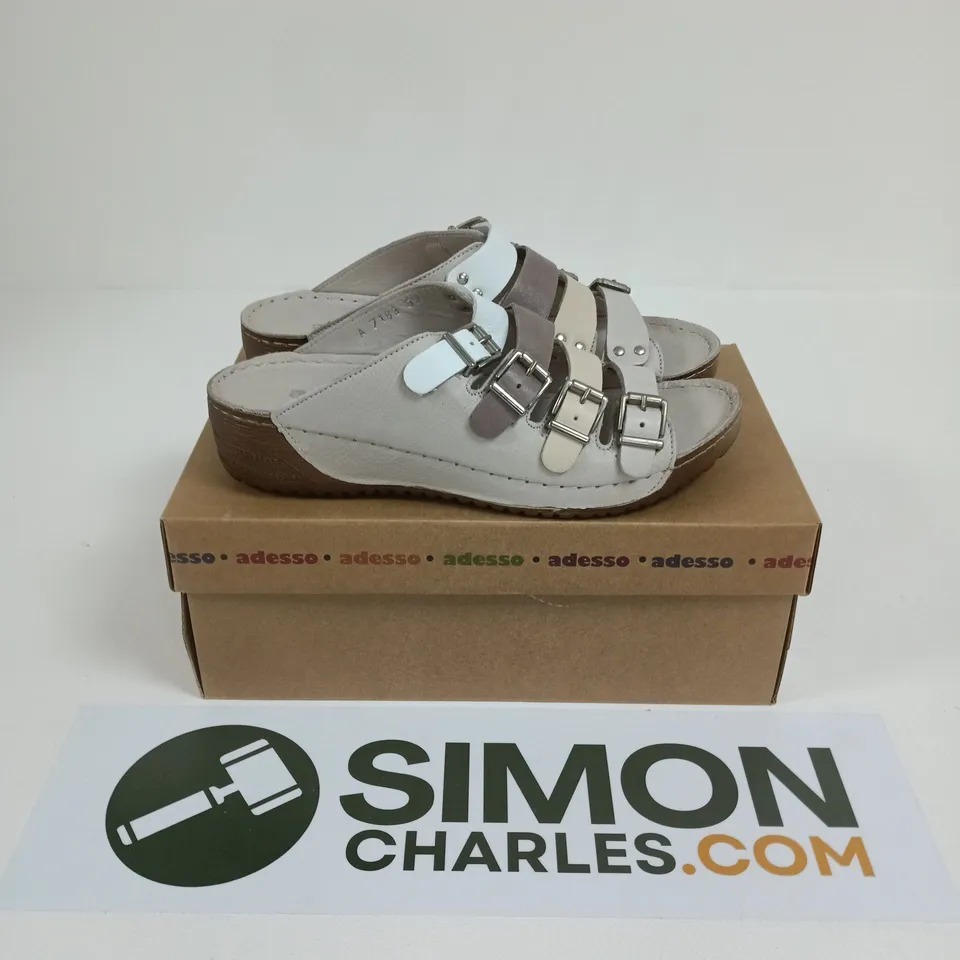 BOXED PAIR OF ADESSO OPEN TOES STRAPPY SHOES IN WHITE - SIZE 39