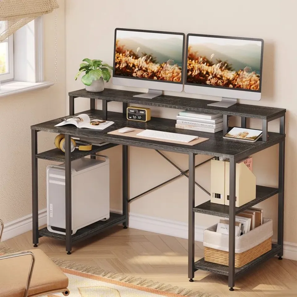 BOXED KINSLEE 55 INCH COMPUTER DESK RUSTIC BROWN