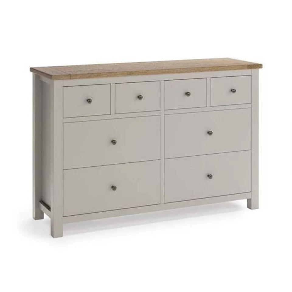 BOXED DUNELM OLNEY SELF ASSEMBLY WIDE 8 DRAWER CHEST- STONE (2 BOXES)