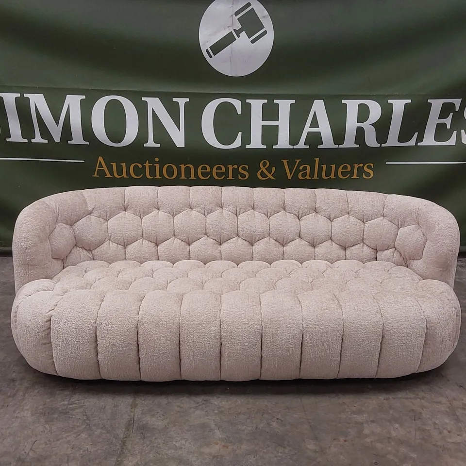 QUALITY DESIGNER HUIT OCTO 3 SEATER GLAM FABRIC SOFA - SAND