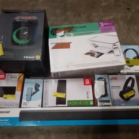 PALLET CONTAINING ASSORTED ELECTRICAL RETURNS INCLUDING HP PRINTER, BLUETOOTH SPEAKER, WIRELESS HEADPHONES, AERIALS & 60W SOUNDBAR