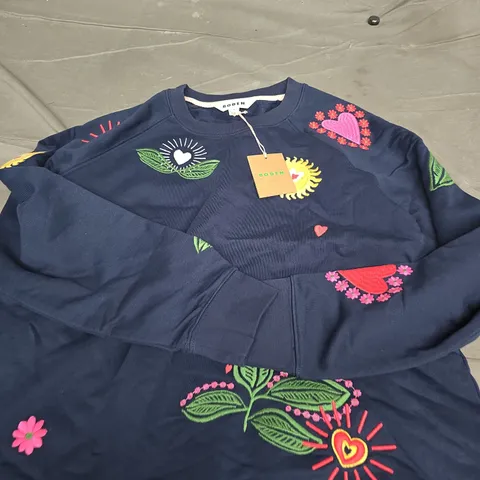 BODEN NAVY EMBROIDERED SWEATSHIRT – WOMEN'S, SIZE M