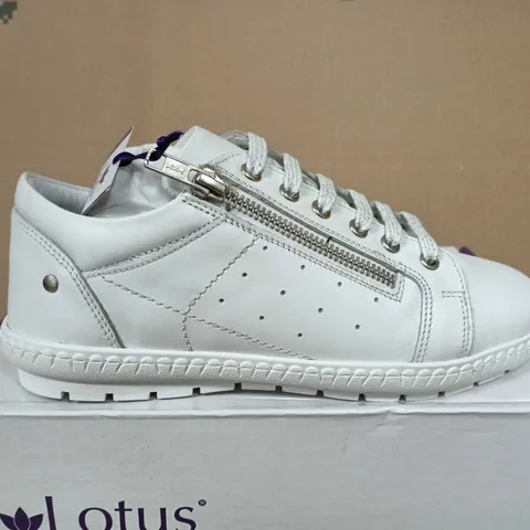 BOXED PAIR OF LOTUS PEDRINA WHITE LEATHER TRAINERS - UK SIZE 4