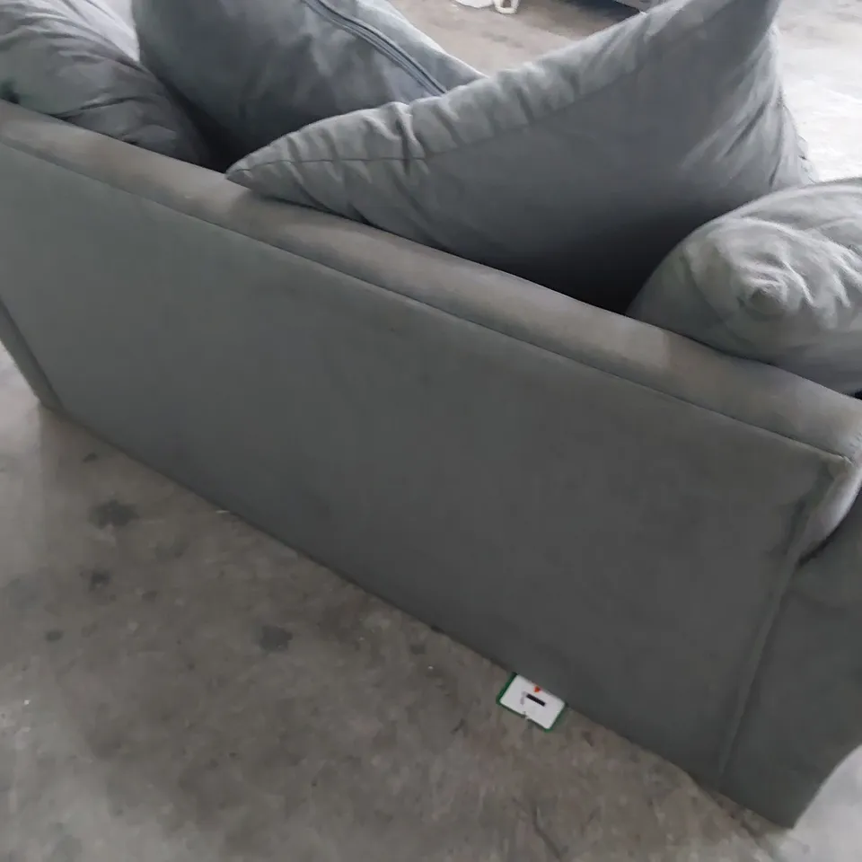 DESIGNER TWO SEATER SOFA WITH SCATTER CUSHIONS GREY FABRIC 