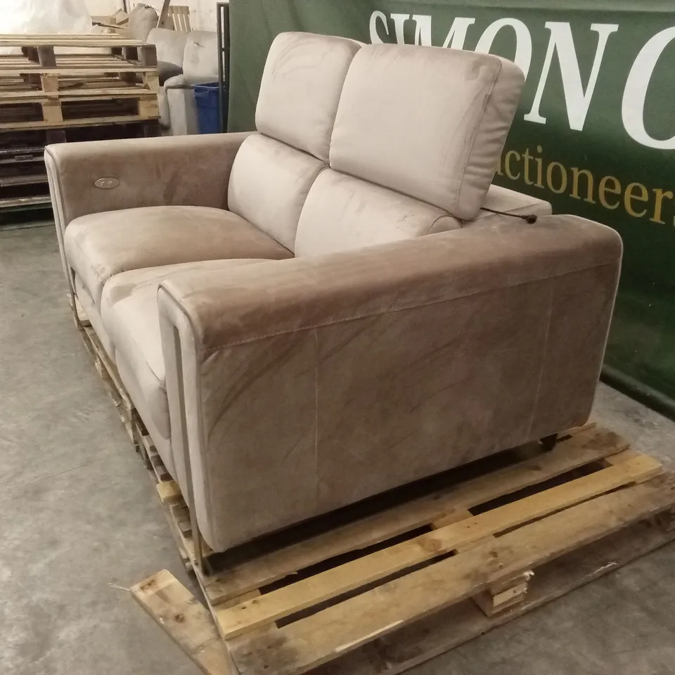 QUALITY DESIGNER ITALIAN MADE ASHLEY 2 SEATER ELECTRIC RECLINER VELVET SOFA - CHAMPAGNE