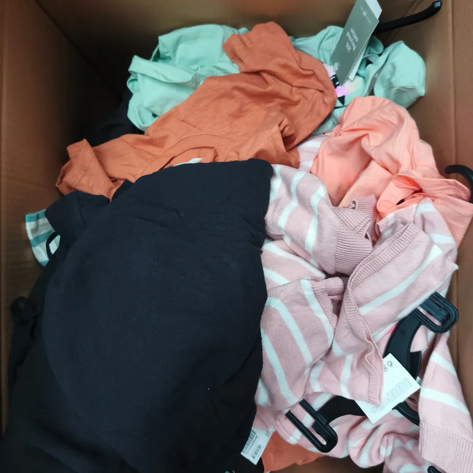 APPROXIMATELY 25 ASSORTED CLOTHING PRODUCTS IN VARIOUS STYLES & SIZES TO INCLUDE PANTS, T-SHIRTS, DRESSES ETC