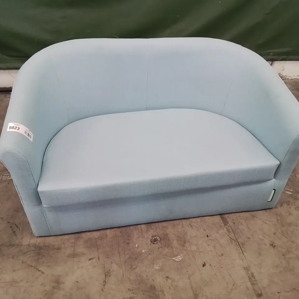 DESIGNER TWO SEATER TUB SOFA LIGHT BLUE FABRIC