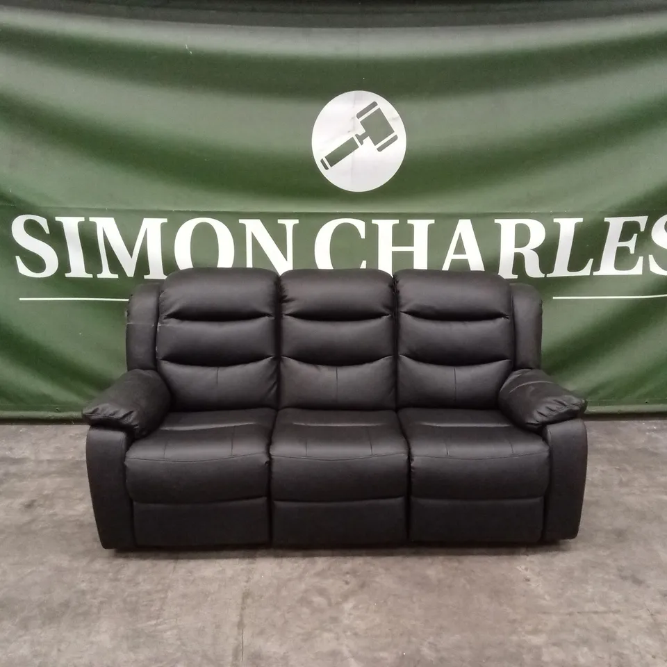 DESIGNER 3 SEATER FAUX LEATHER MANUAL RECLINER SOFA - BLACK 
