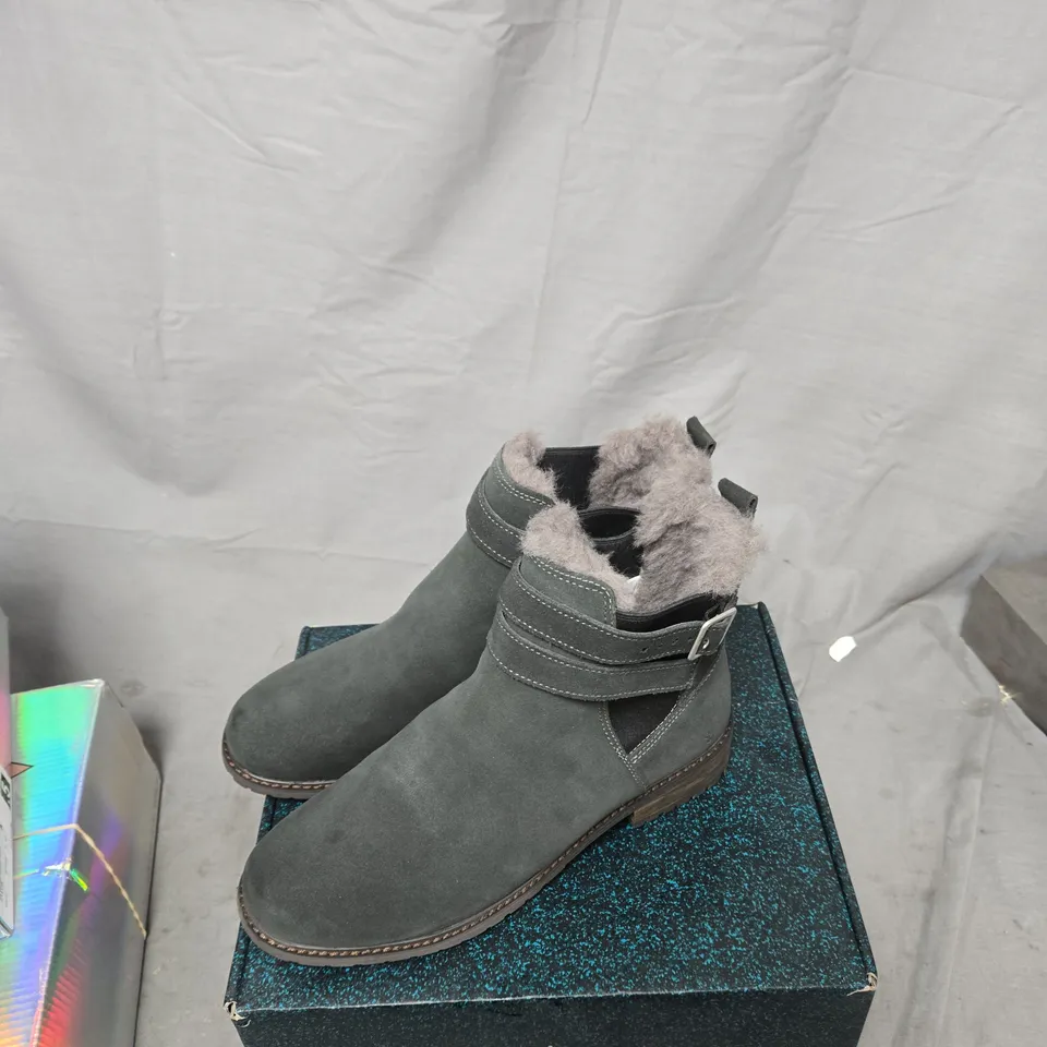 EMU AUSTRALIA GREY SUEDE FUR-LINED ANKLE BOOTS UK 9