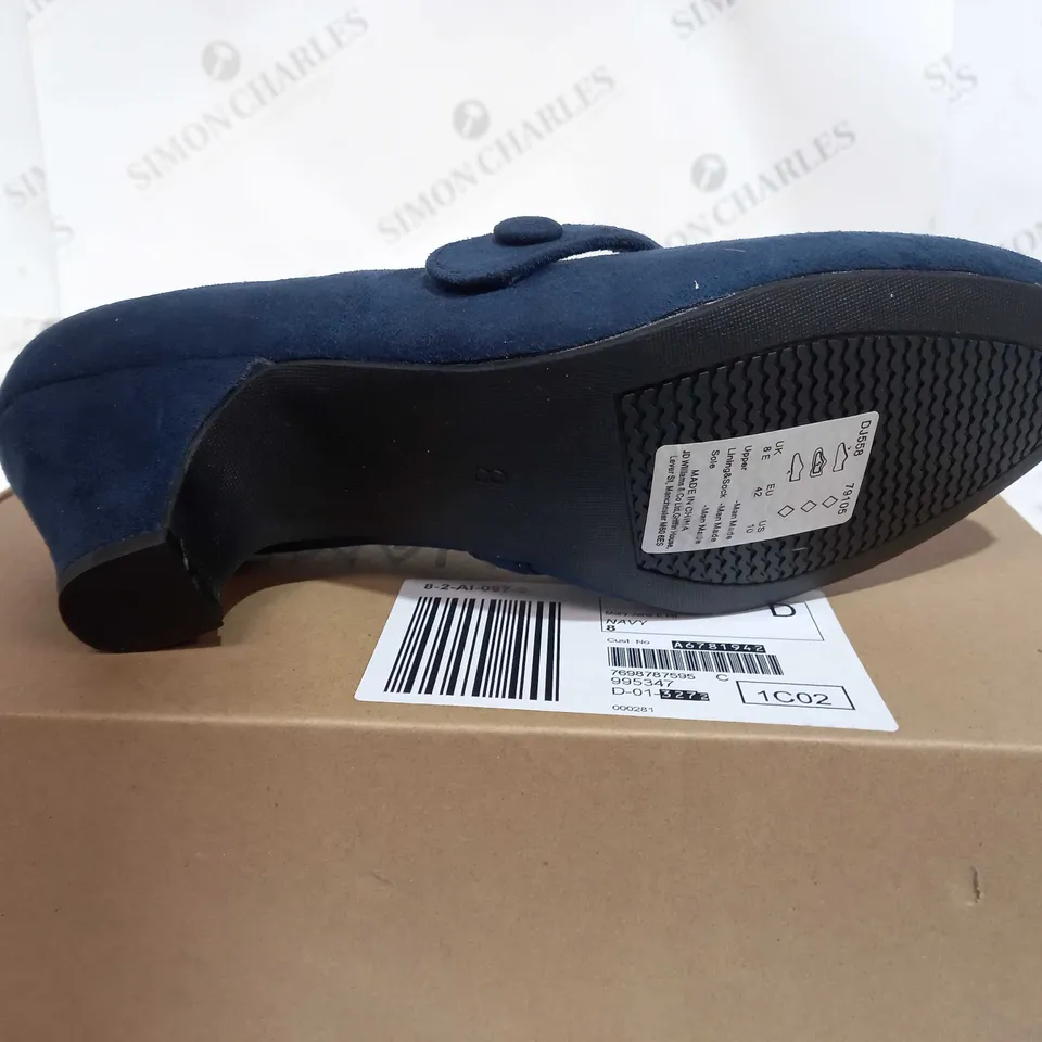 BOXED PAIR OF JD WILLIAMS MARY JANE E FIT SIZE 8 (NAVY)