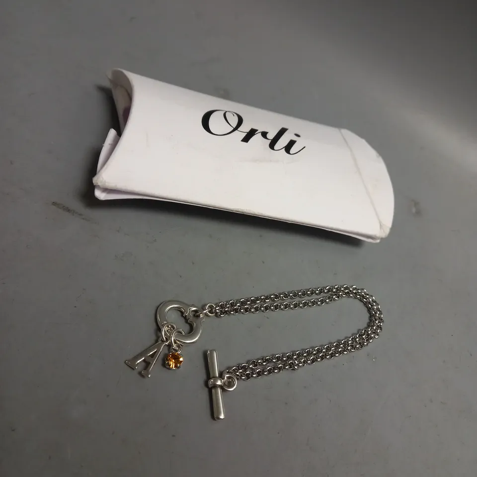 ORLI STAINLES STEEL "A" INITIAL & BIRTHSTONE BRACELET 