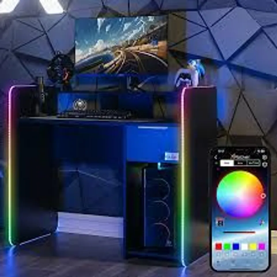 BOXED X ROCKER ELECTRA 110cm RGB GAMING DESK WITH WIRELESS CHARGING - BLACK (2 BOXES)