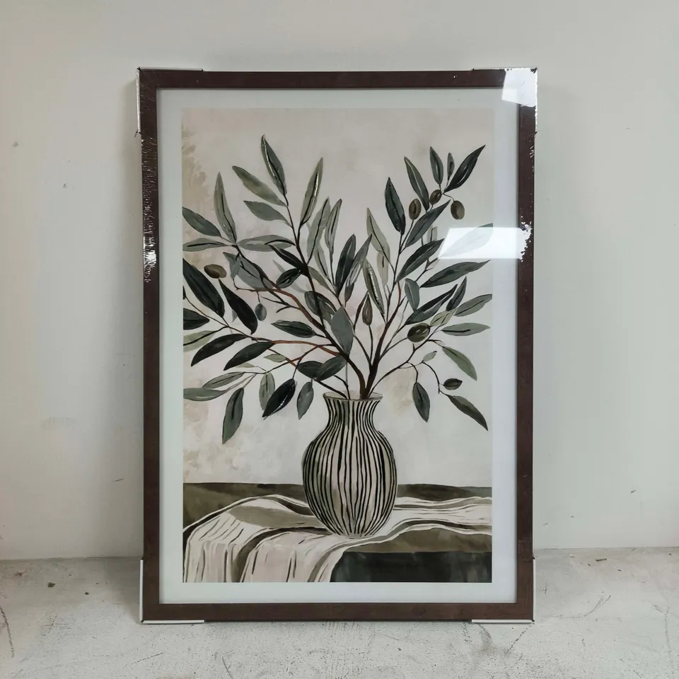 FRAMED OLIVE VASE PRINTED CANVAS 50X70CM