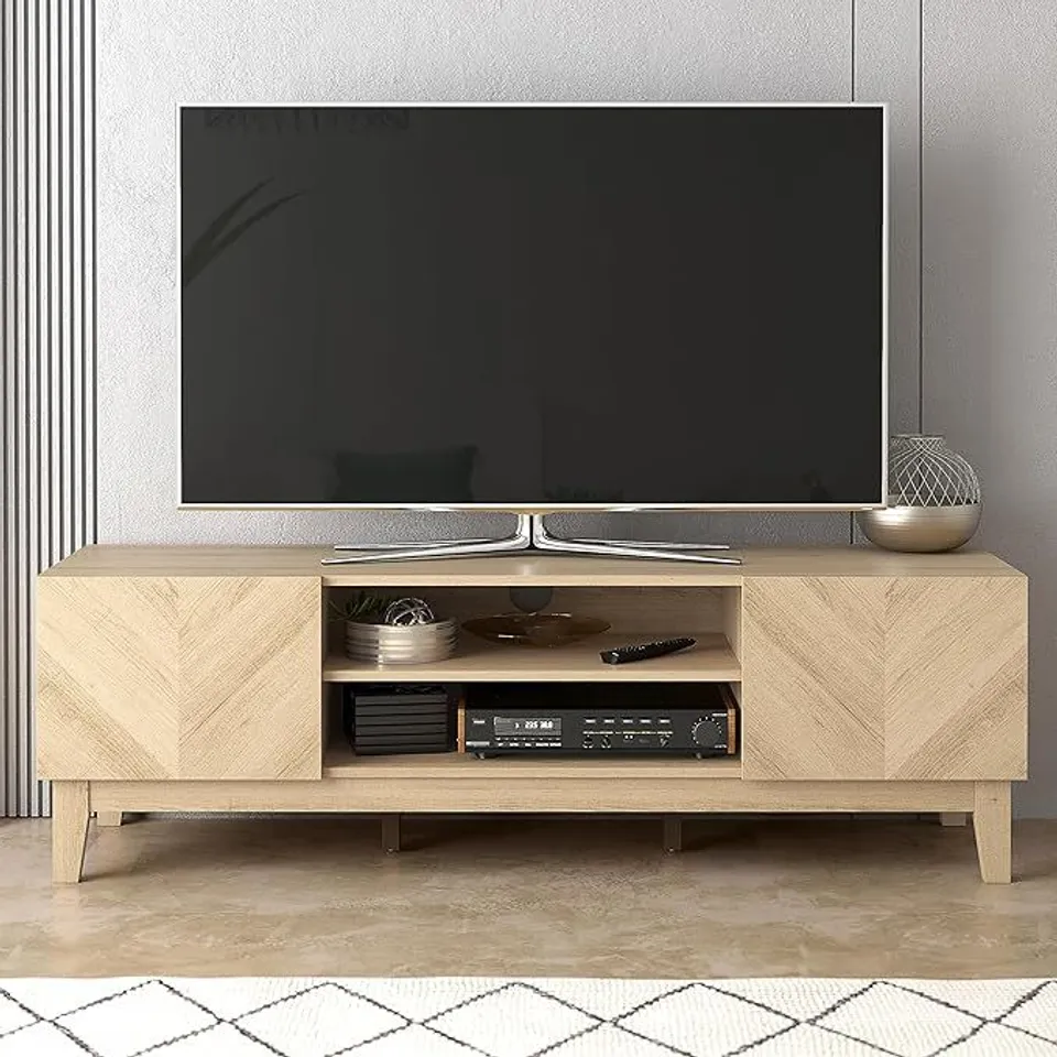 BOXED GALANO HANWELL 2 DOOR TV UNIT – 139CM ENTERTAINMENT CENTRE FOR UP TO 65" TV – LARGE STORAGE TV STAND CABINET FOR LIVING ROOM – MODERN MEDIA CONSOLE IN OSLO OAK FINISH