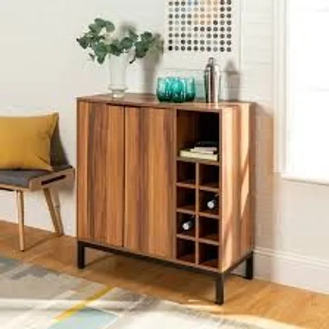 BRAND NEW BOXED WALKER EDISON CHICAGO 34" MODERN BAR CABINET WITH SIDE WINE STORAGE - TEAK (1 BOX)