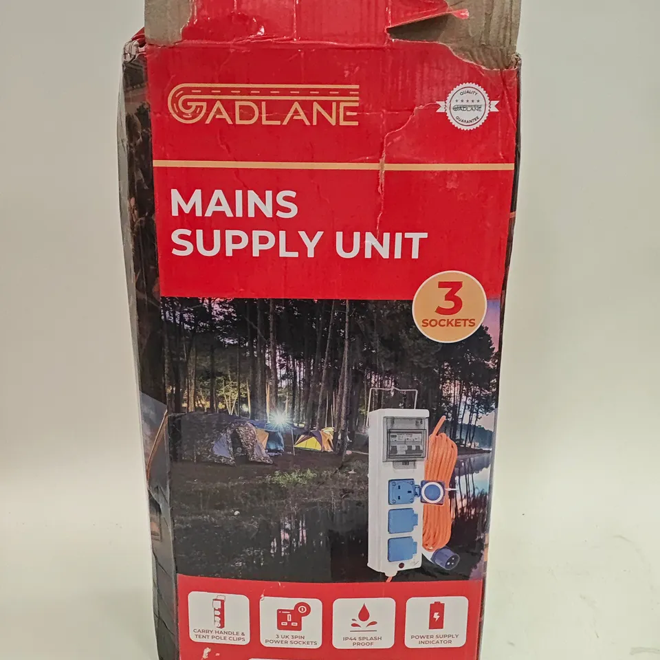 GADLANE MAINS SUPPLY UNIT, 3 SOCKETS, 15-METRE CABLE